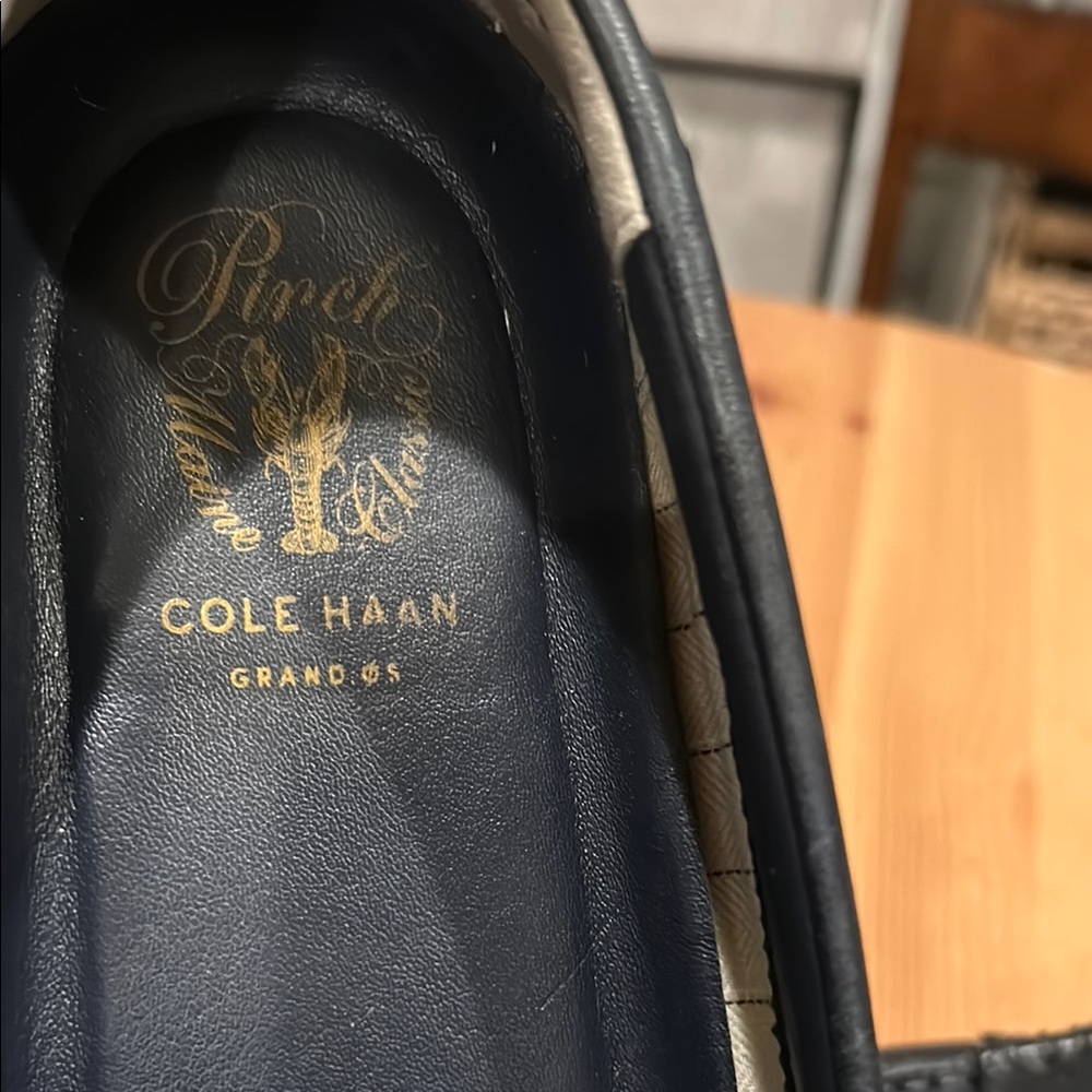 Cole Haan Dark Blue Loafers with Gold Accent